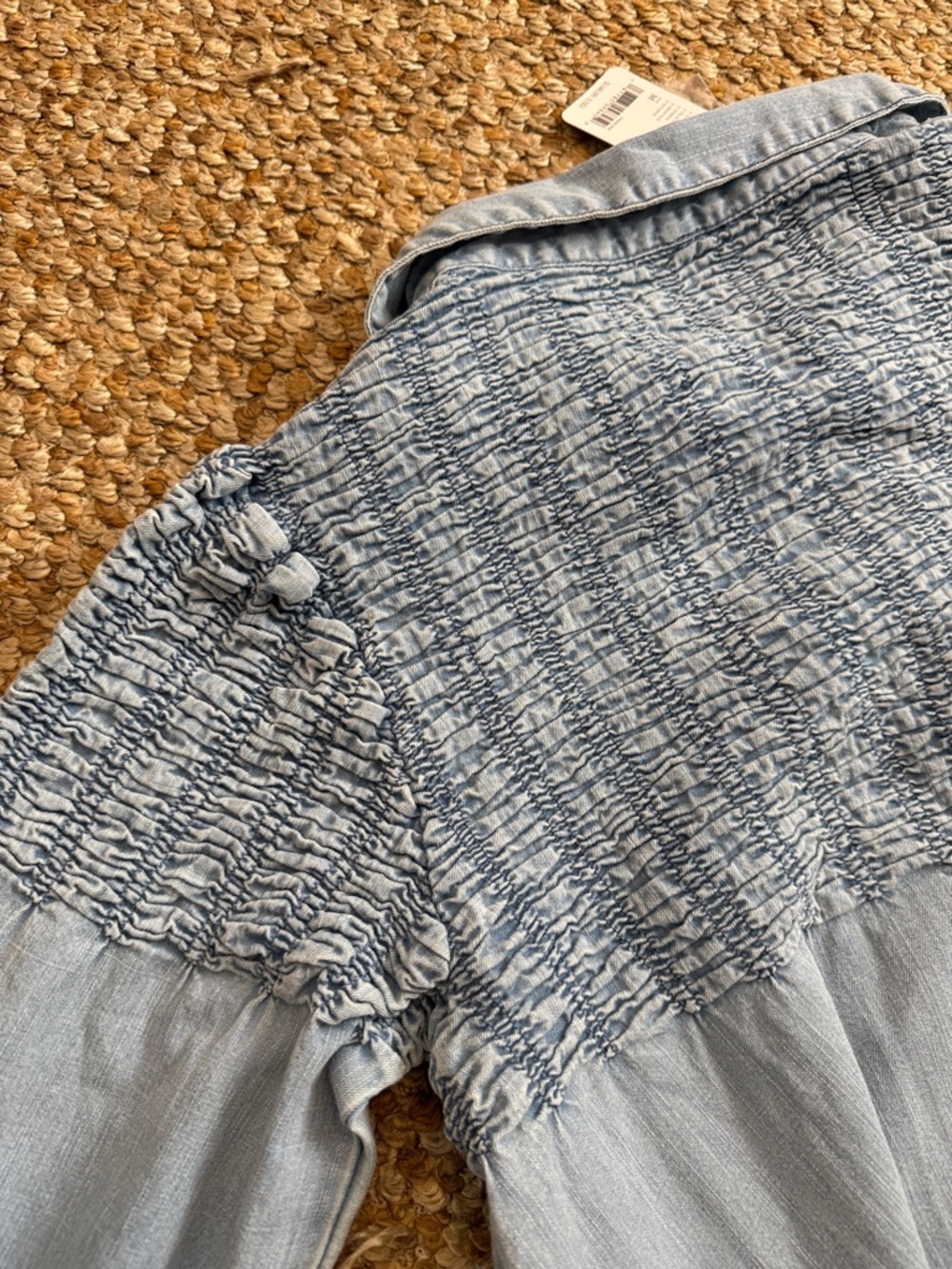 Free People Washed Blue Smocked Denim Mini Dress - Picture 8 of 9